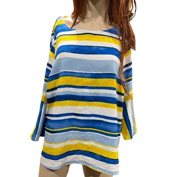 Size 16W striped top by Jessica London amazing detailed flared sleeves HOST PICK - Picture 1 of 5